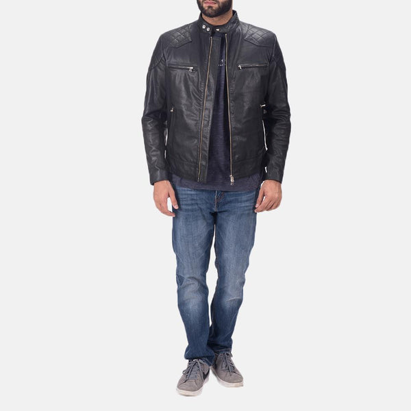 Gatsby Black Leather Biker Jacket