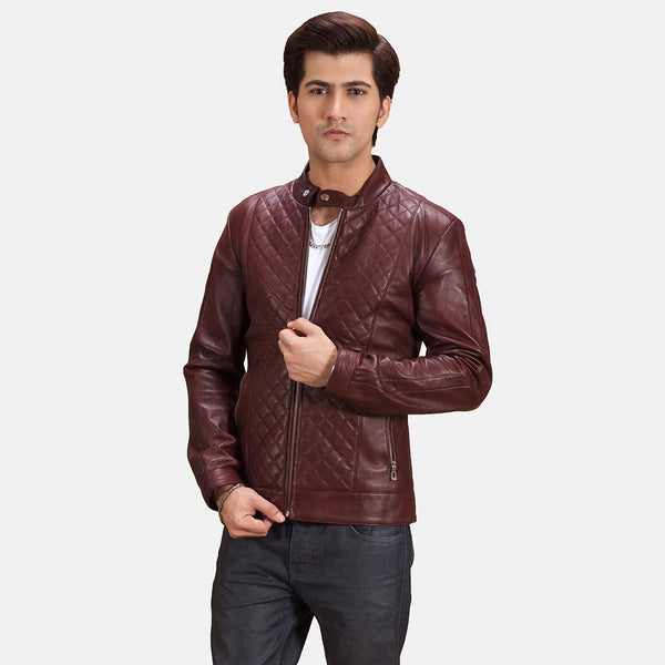 Rumano Jae Maroon Leather Biker Jacket