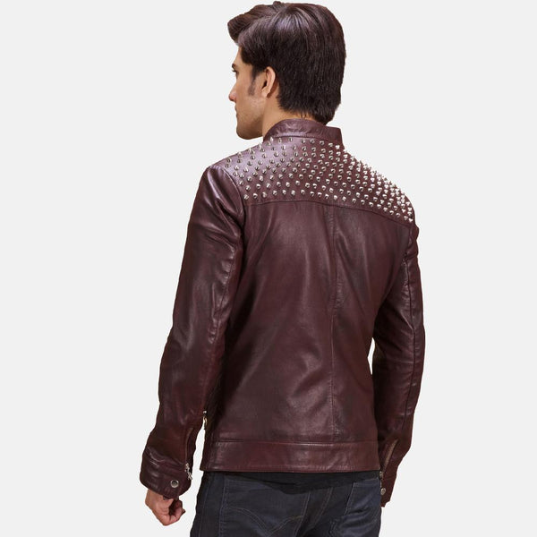 Rumano Jae Maroon Leather Biker Jacket