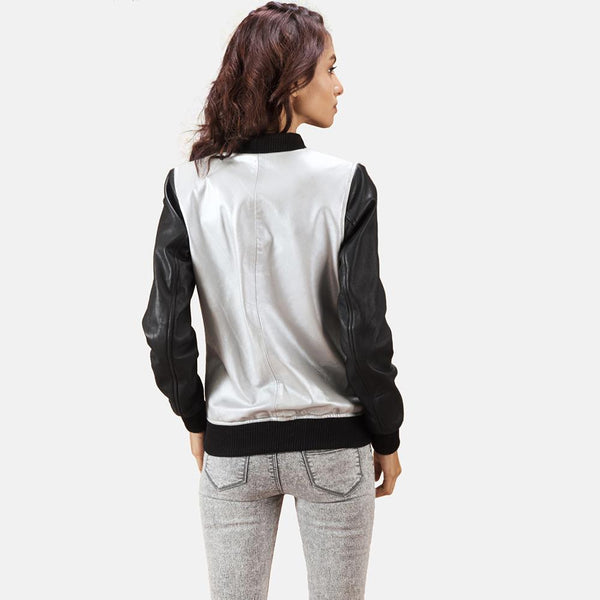 Cole Silver Leather Bomber Jacket