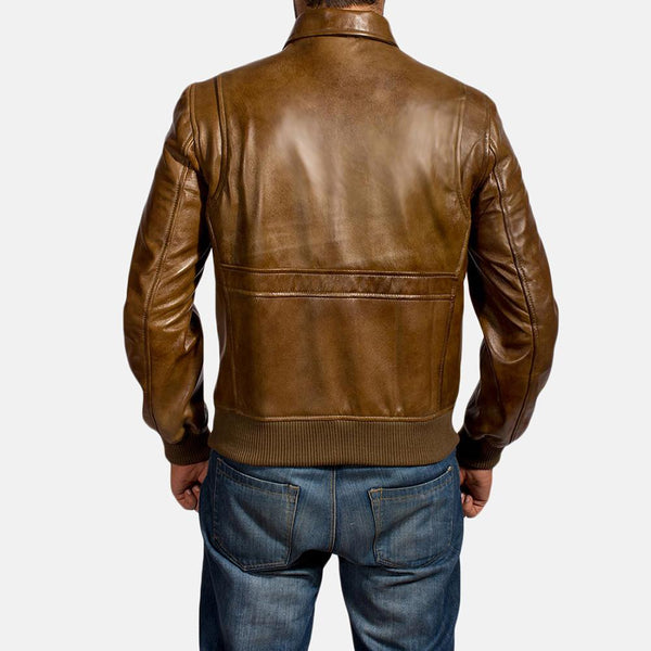 Coffmen Brown Leather Bomber Jacket