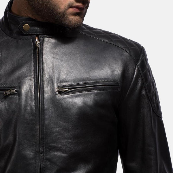 Sven Black Leather Bomber Jacket