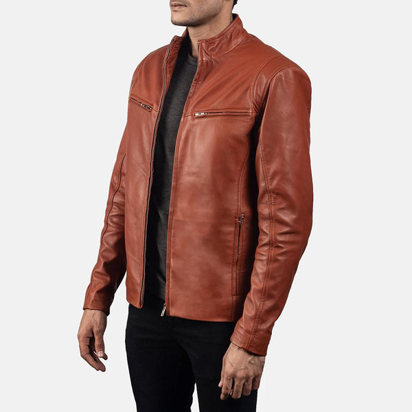 Ionic Tan Brown Leather Biker Jacket