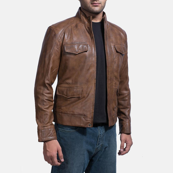 Smudge Brown Leather Biker Jacket