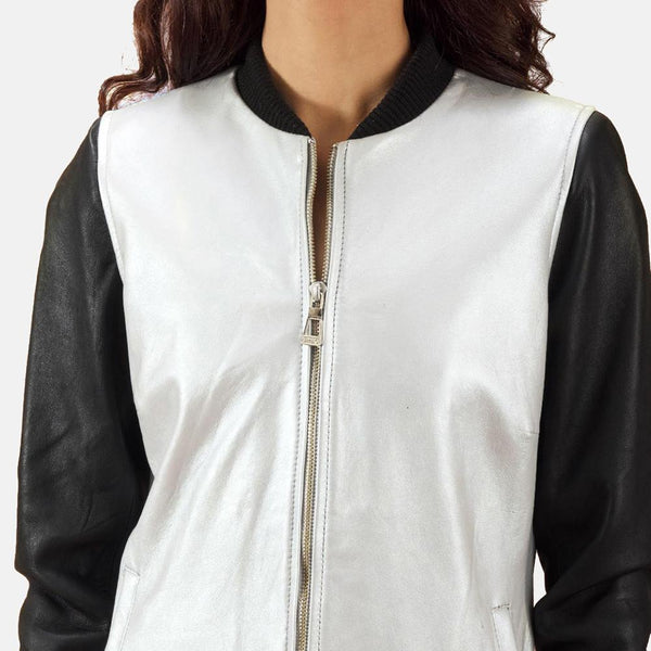 Cole Silver Leather Bomber Jacket