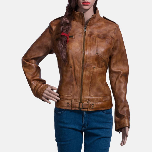 Ethereal Brown Leather Biker Jacket