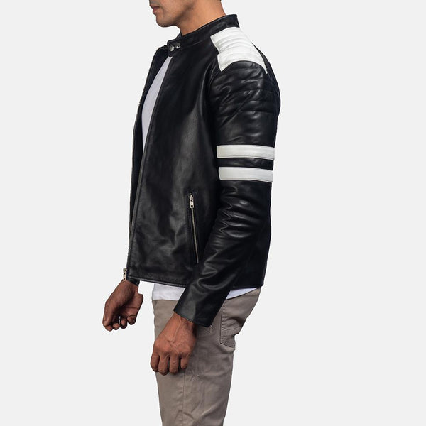 Monza Black & White Leather Biker Jacket