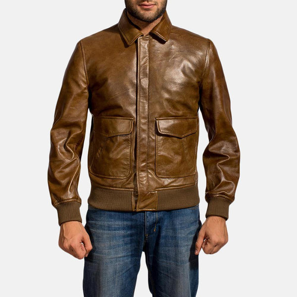 Coffmen Brown Leather Bomber Jacket