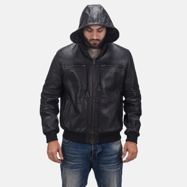 Bouncer Biz Black Leather Bomber Jacket