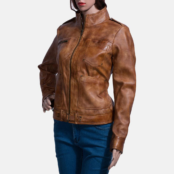 Ethereal Brown Leather Biker Jacket