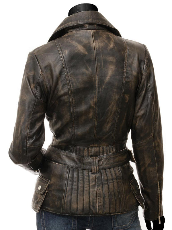 Victoria Womens Brown Leather Biker Jacket