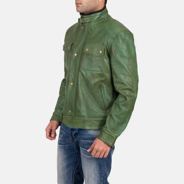 Krypton Distressed Green Leather Jacket