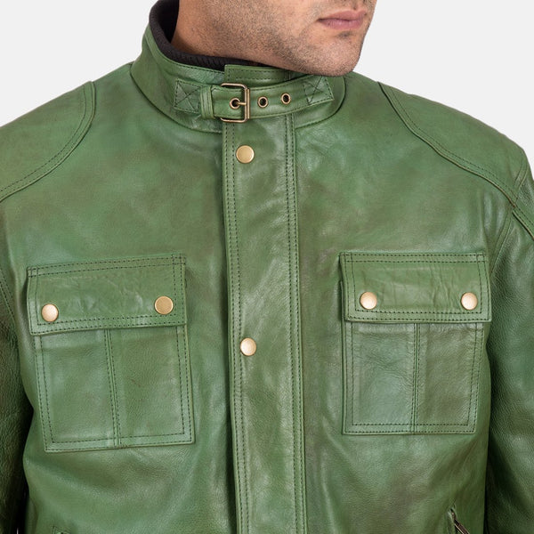 Krypton Distressed Green Leather Jacket