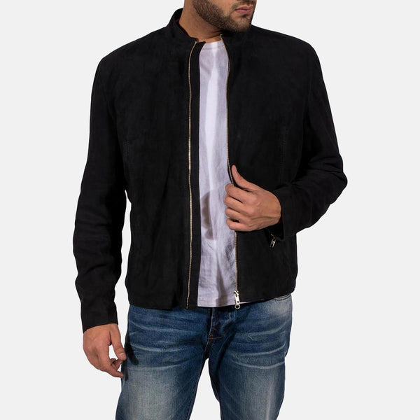 Charcoal Black Suede Biker Jacket