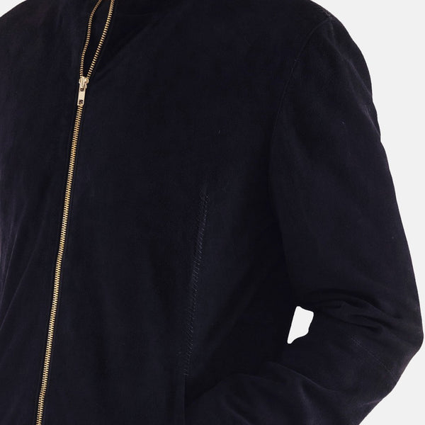 Charcoal Navy Blue Suede Biker Jacket