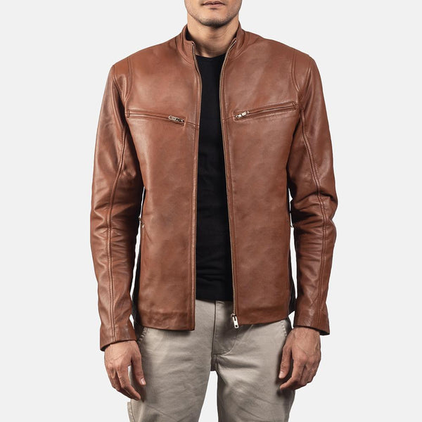 Ionic Brown Leather Biker Jacket