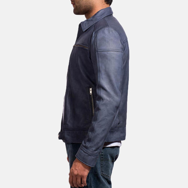 Lavendard Blue Leather Biker Jacket