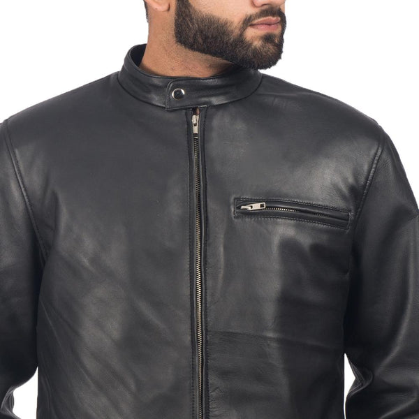 Solemn Black Leather Biker Jacket