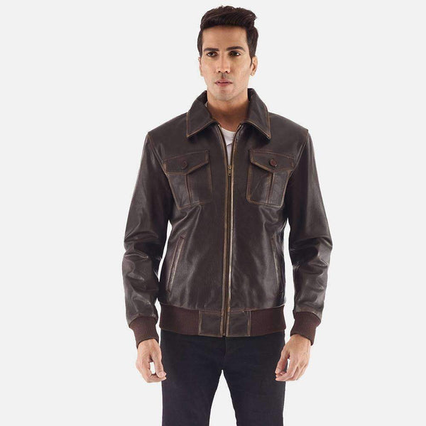 Aaron Brown Leather Bomber Jacket