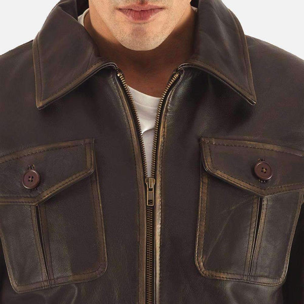 Aaron Brown Leather Bomber Jacket