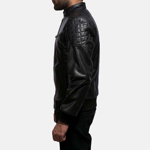 Sven Black Leather Bomber Jacket