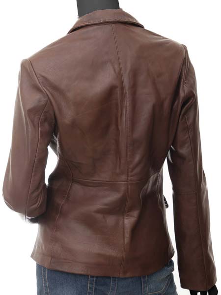 Brooks Brown Womens Leather Blazer Jacket