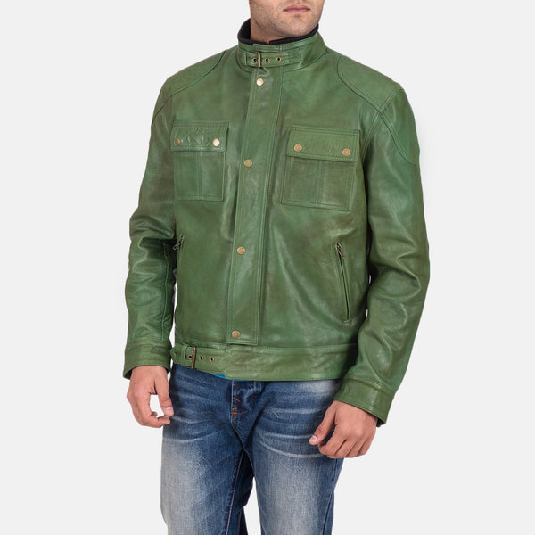 Krypton Distressed Green Leather Jacket