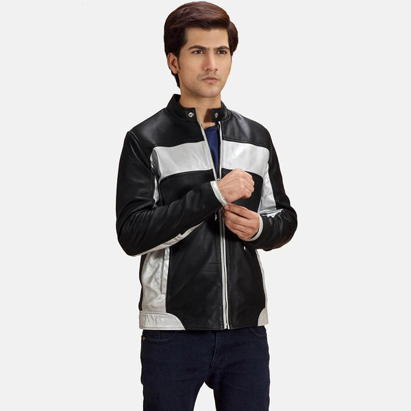 Randolf Silver Black Leather Biker Jacket