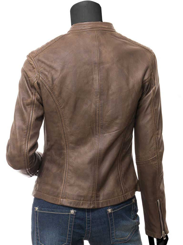 Camrose Brown Leather Moto Jacket