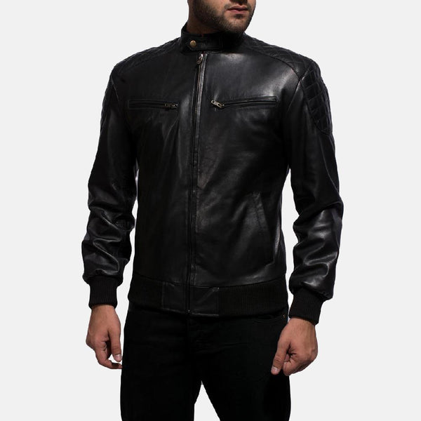 Sven Black Leather Bomber Jacket