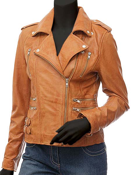 Burnaby Womens Motorcycle Cognac Jacket