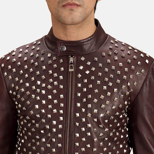 Blix Bono Maroon Leather Biker Jacket