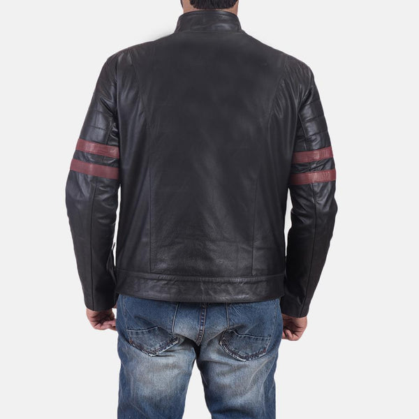 Monza Black & Maroon Leather Biker Jacket