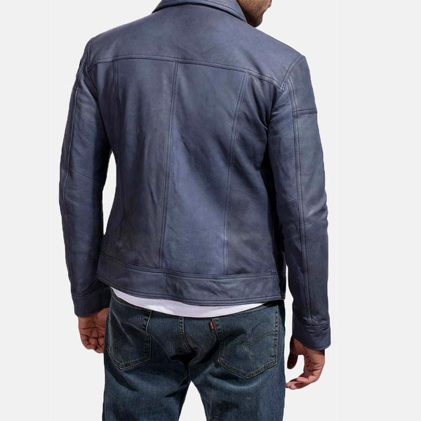 Lavendard Blue Leather Biker Jacket