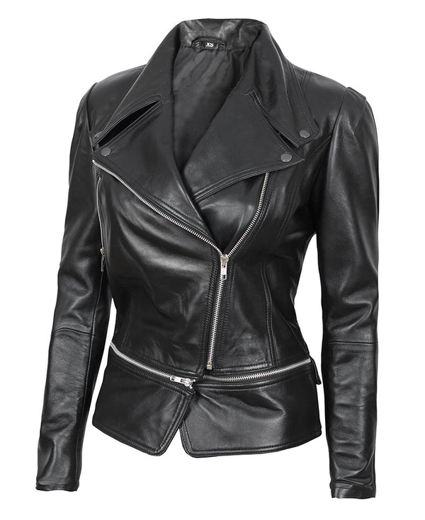 Alabama Women Black Leather Slim Fit Jacket