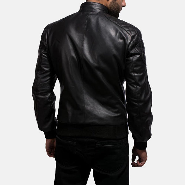 Sven Black Leather Bomber Jacket