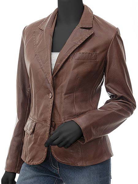 Brooks Brown Womens Leather Blazer Jacket