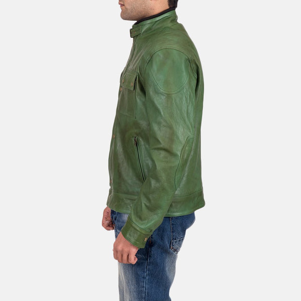 Krypton Distressed Green Leather Jacket