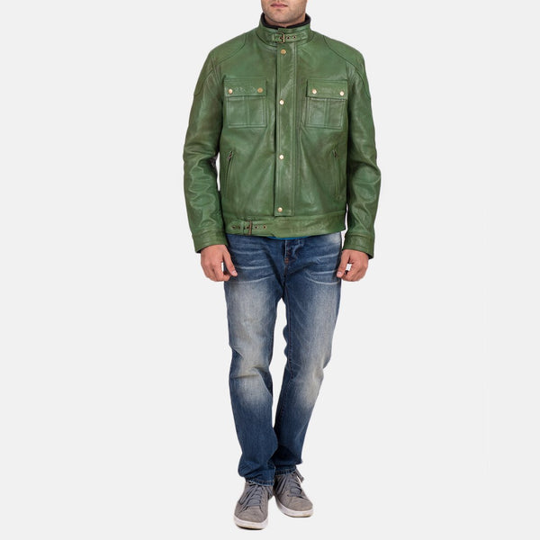 Krypton Distressed Green Leather Jacket