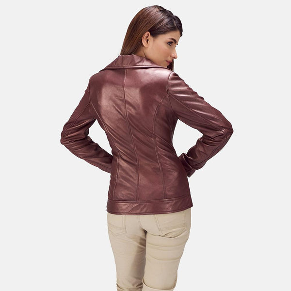 Rumy Maroon Leather Biker Jacket