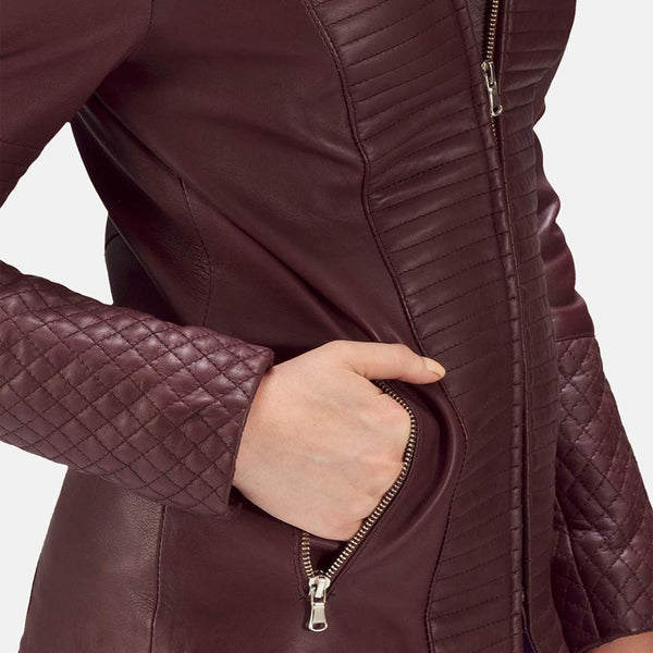 Nexi Quilted Maroon Leather Jacket