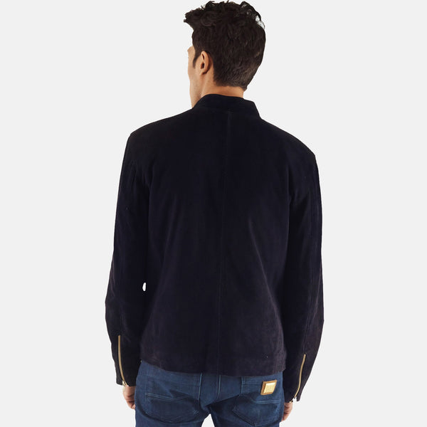 Charcoal Navy Blue Suede Biker Jacket