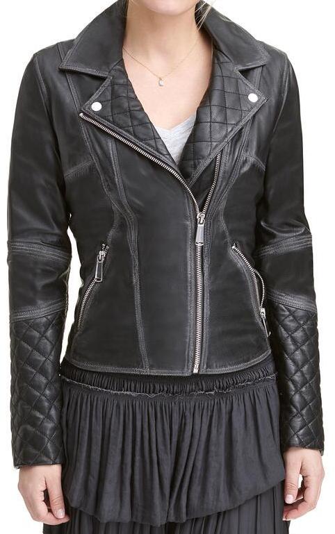 Lexi Black Quilted Asymmetrical Ladies Moto Jacket