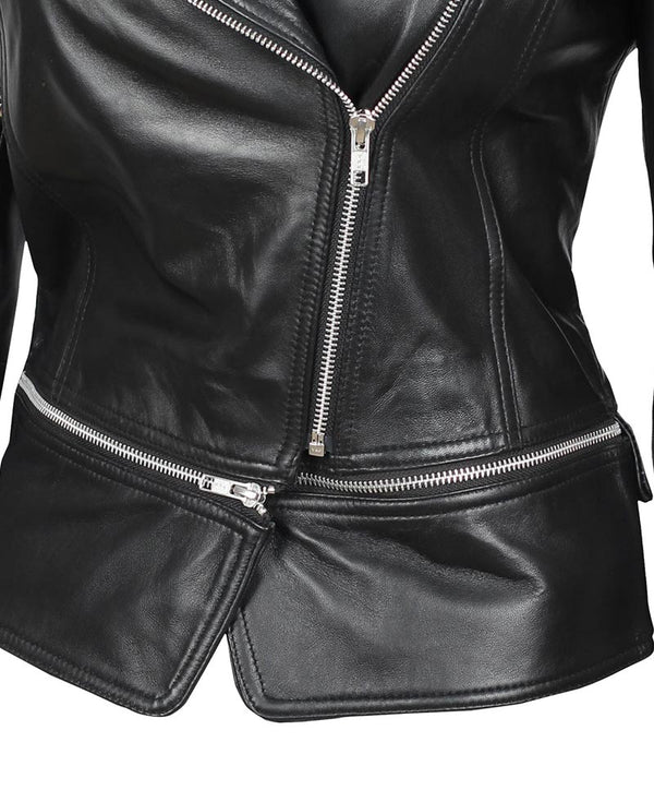 Alabama Women Black Leather Slim Fit Jacket