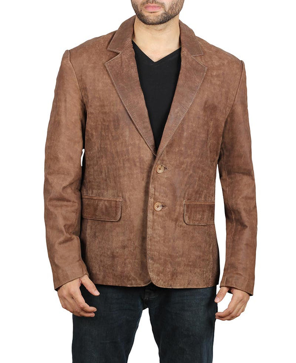 Lorenzo Mens Leather Brown Blazer Jacket