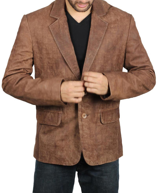 Lorenzo Mens Leather Brown Blazer Jacket