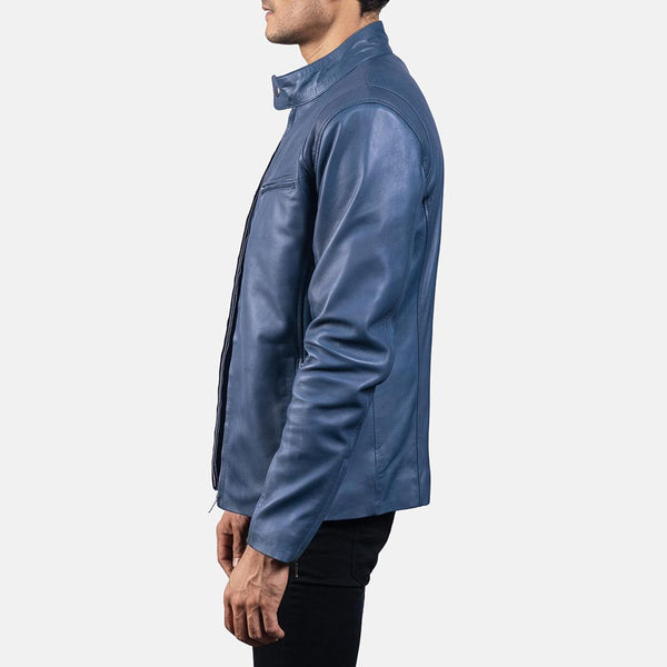 Ionic Blue Leather Biker Jacket