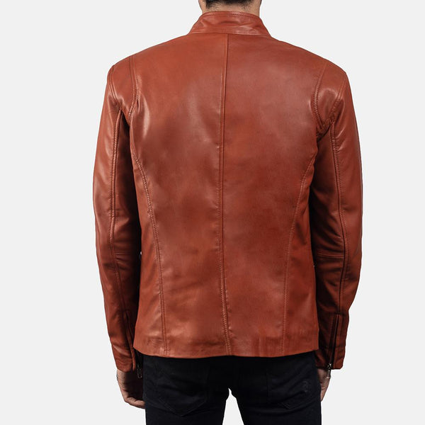 Ionic Tan Brown Leather Biker Jacket