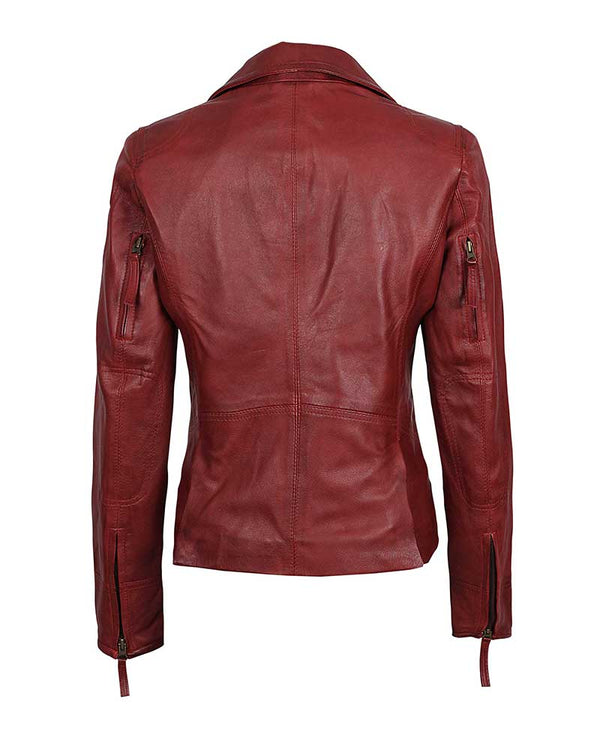 Ramsey Double Zippered Girls Fashion Body Fitted Rust Perfecto Leather Jacket