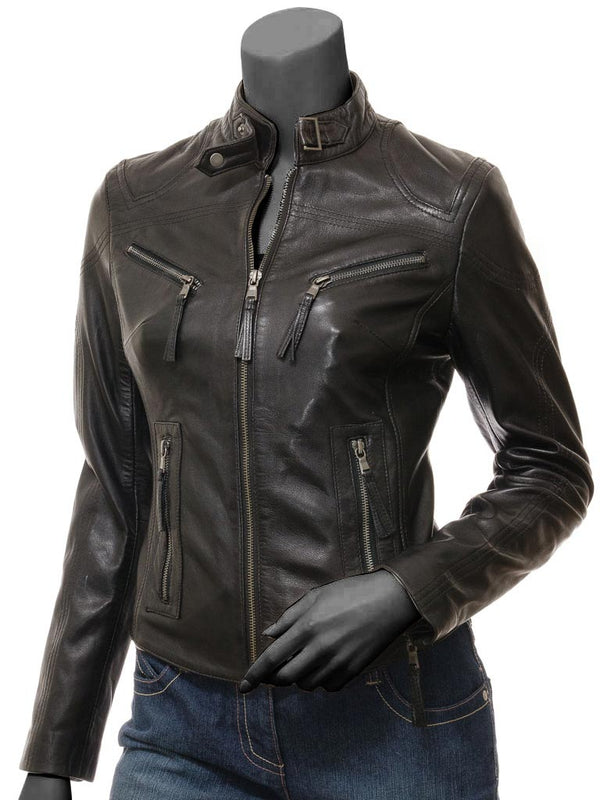 Alicia Womens Black Moto Jacket